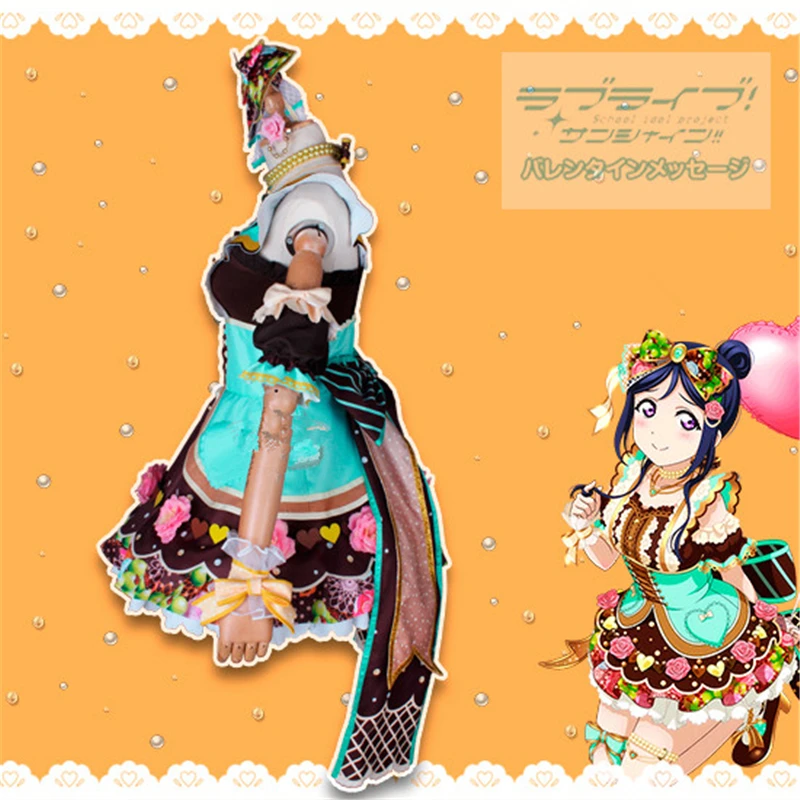 Женский костюм для косплея Aqours белый с принтом в виде шоколада под Хэллоуин лето