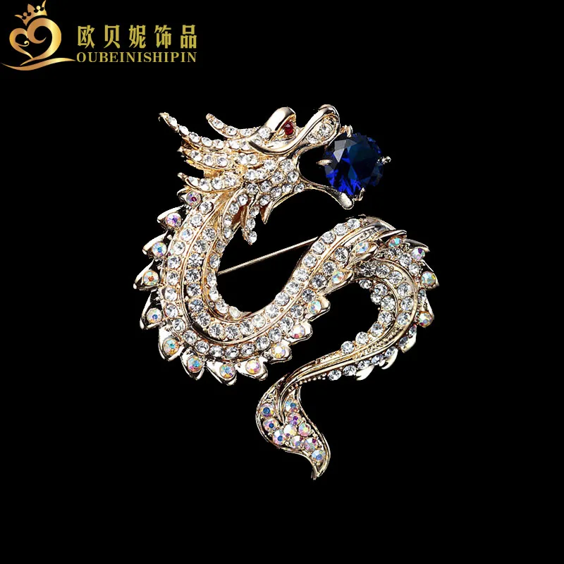 ОБН Ретро Азиатский Дракон Белый Стразы бриллиантовый Воротник Шпильки свитера