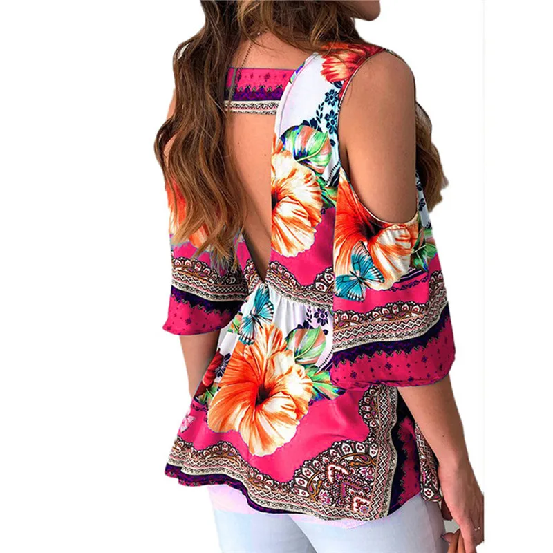 Модные женские туфли Boho Народный Обычай Футболка цветок глубоким v-образным