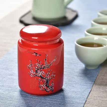 hongsemeihua Фарфоровая чайная коробка Exquisi, керамическая банка для чая с фиолетовым песком, керамическая банка из фиолетовой глины, кухонная фарфоровая банка, может использоваться в качестве подарка - Цвет: hongsemeihua