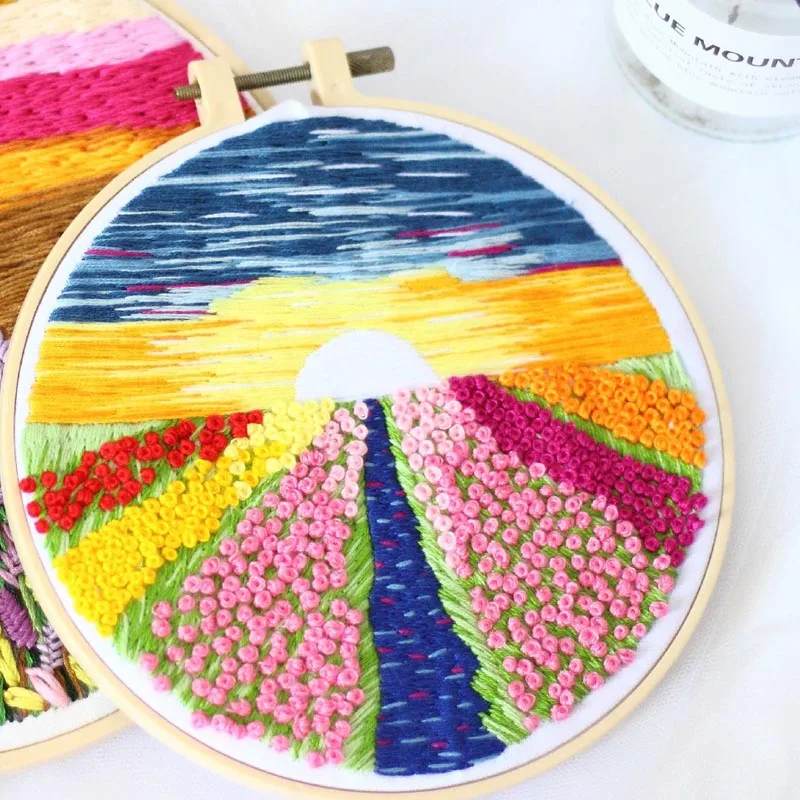 DIY Набор для вышивки пейзаж цветок напечатанный крестиком рукоделие красочный цветок картина качели ручной работы ремесло Домашний декор