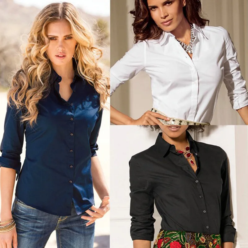 

Women Lady Girls Work Office Loose Long Sleeve Work Shirt Blouse Tops