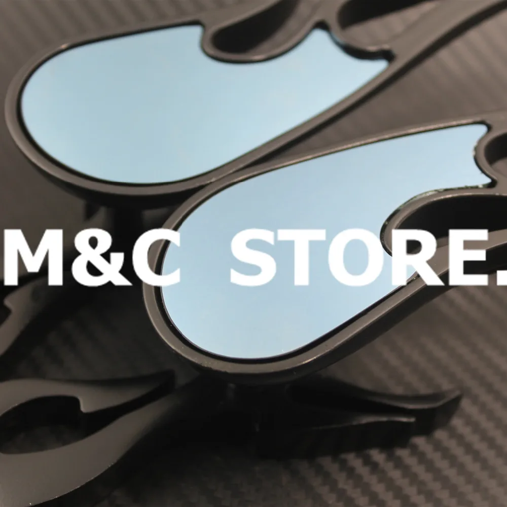 Универсальное черное зеркало для мотоцикла 10 мм пара с пламенем подходит