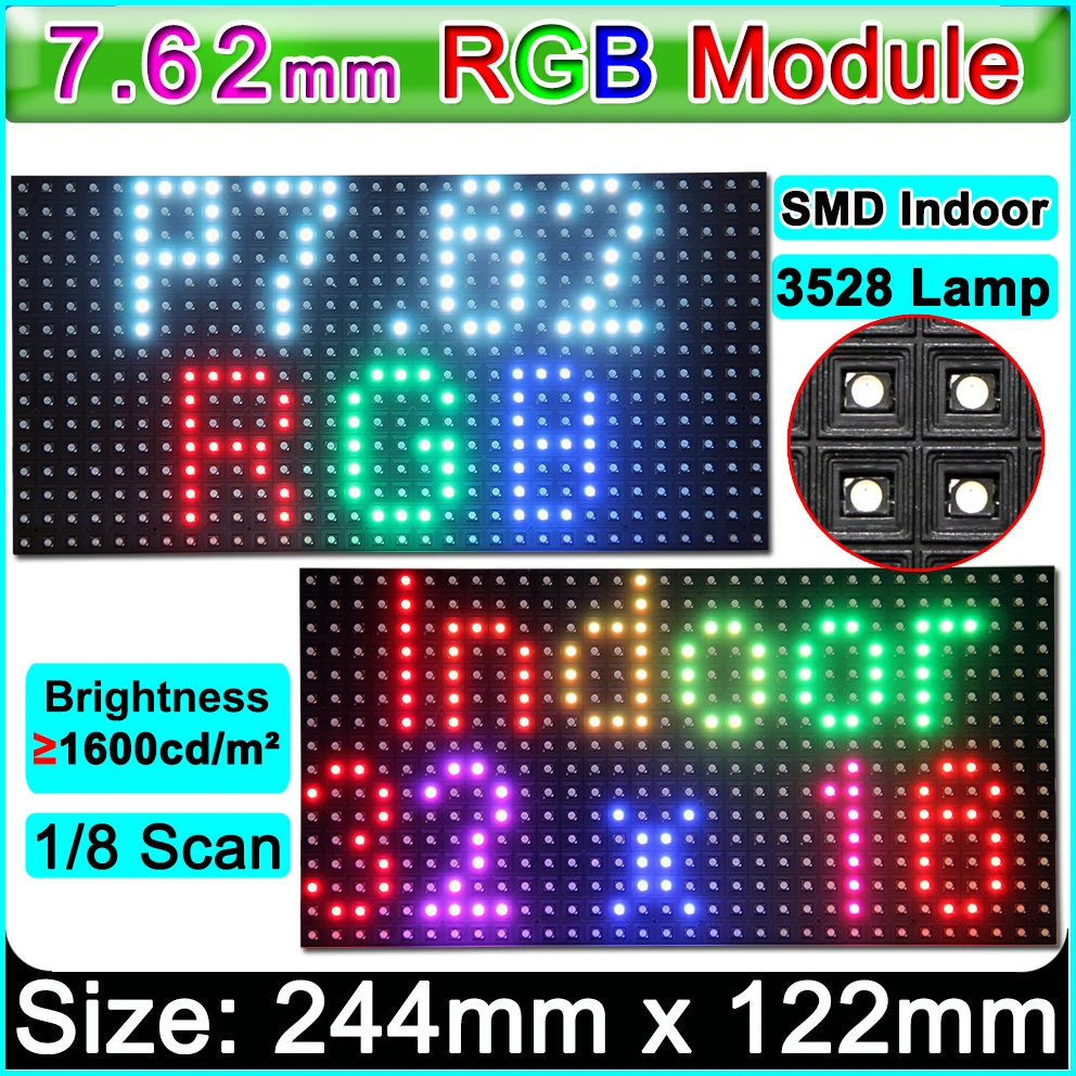 SMD P7.62 RGB светодиодный модуль 1/8 режим сканирования для помещений/полу-улицы