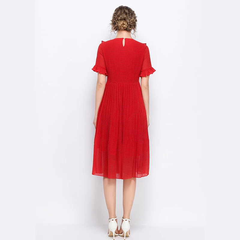 Diwish Women Dress 2019 Plus Size Summer Red Dot Short Flare Sleeve O-Neck Elegant Lady Party Tightening Up Waist | Женская одежда
