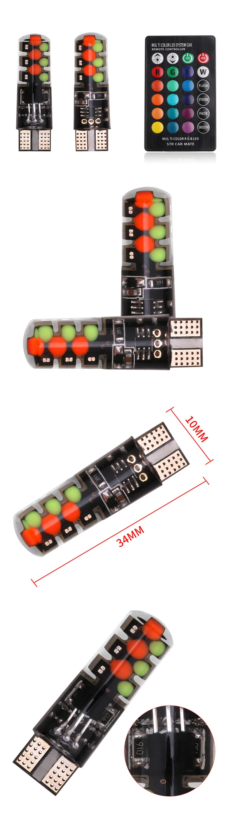 Новые универсальные автомобильные RGB Led T10/W5W/194 RGB 6smd габаритные огни красочные Многомодовые автомобильные лампы с пультом дистанционного управления
