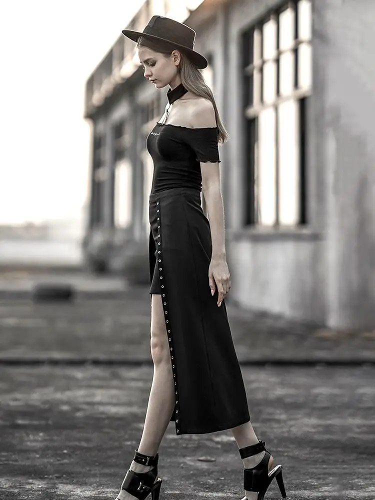 Punk Rave Women's Goth Fake Two-piece Maxi Skirts PQ-601BQ Asia Size | Женская одежда