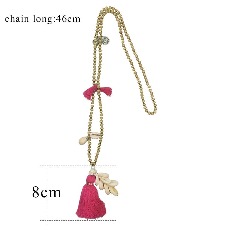 Ожерелья из деревянных бусин DM женское длинное ожерелье с бахромой ракушек