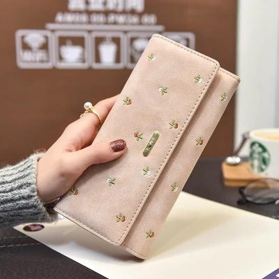 Красивые Для женщин бумажник долго из искусственной кожи вышитый кошелек Роскошные Сумки Для женщин сумки дизайнерский женский кошелек клатч визитница - Цвет: apricot