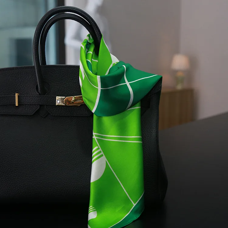 

Green orange colorful silk scarf 100% real silk scarf for women fashion office lady handbag decor silk scarf