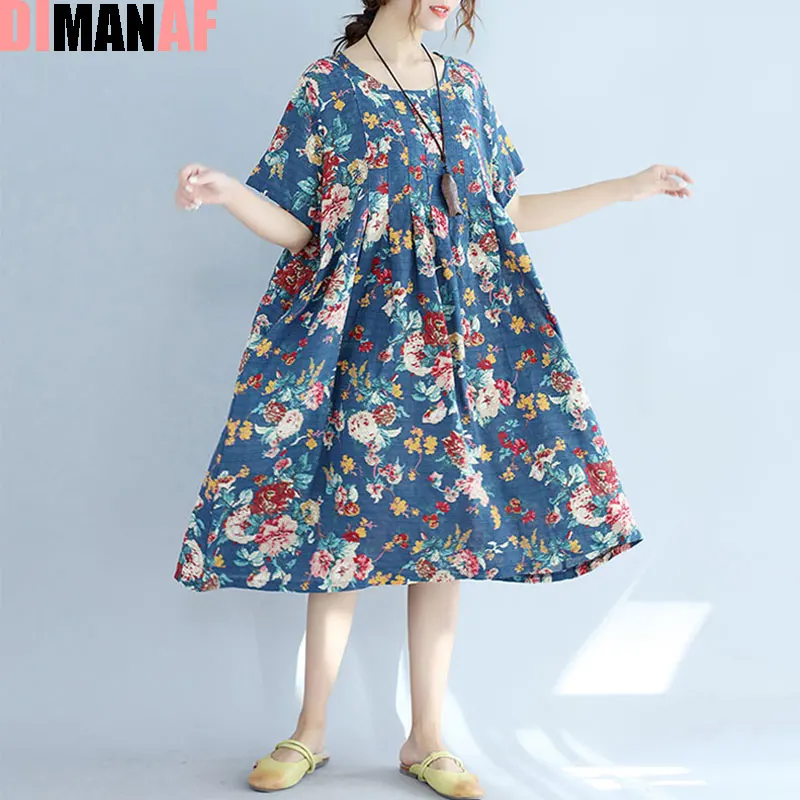 Женское платье с цветочным принтом DIMANAF повседневное винтажное большого размера