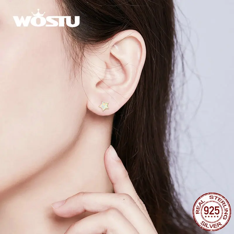 WOSTU серьги-гвоздики с градиентной звездой, 925 пробы, серебристые, розовые, золотистые серьги с кристаллами для женщин, свадебные, обручальные ювелирные изделия CQE674