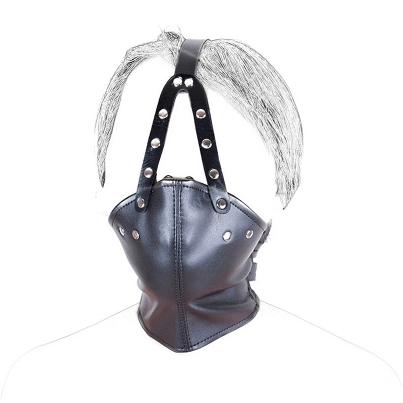 Черная женская маска на голову с дышащим шариком для БДСМ бондажа удерживающая