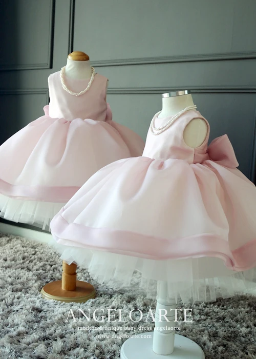 Dusty pink ball gown tutu princess 1 year Birthday party Dress for Baby girl with bow knee-length baptism christening dress | Детская