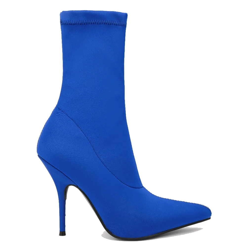fashion new stiletto pointed elastic booties sexy Lycra catwalk women's boots large size 34-49 yards