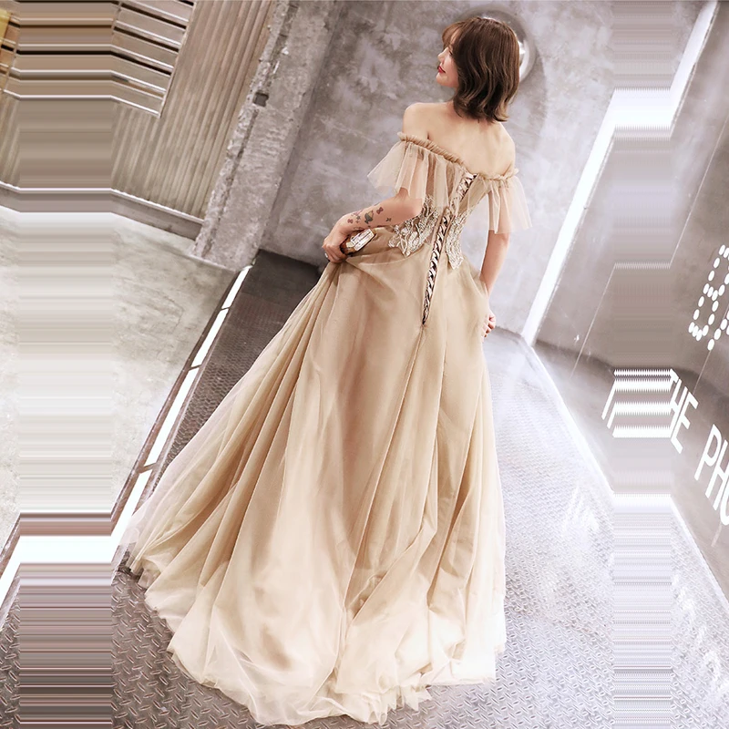 It's Yiya вечернее платье с открытыми плечами Robe De Soiree жемчужные женские вечерние платья плюс размер с коротким рукавом Деловая одежда E690