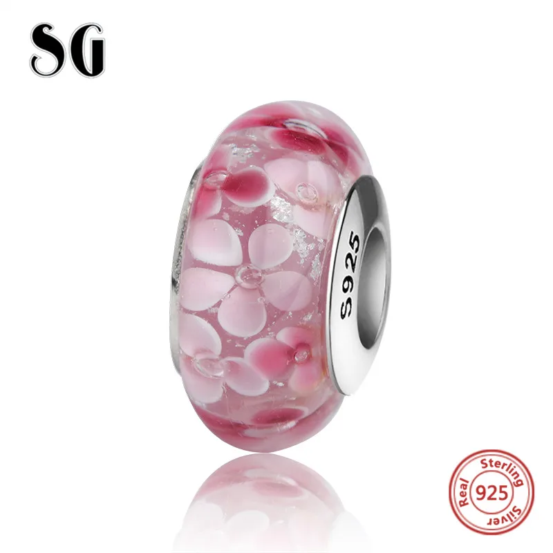 Серебряные 925 Зеленые муранские стеклянные бусы, амулеты с каплями воды, подходят для оригинальных браслетов pandora, ювелирные аксессуары, подарок для девочек - Цвет: TG1043