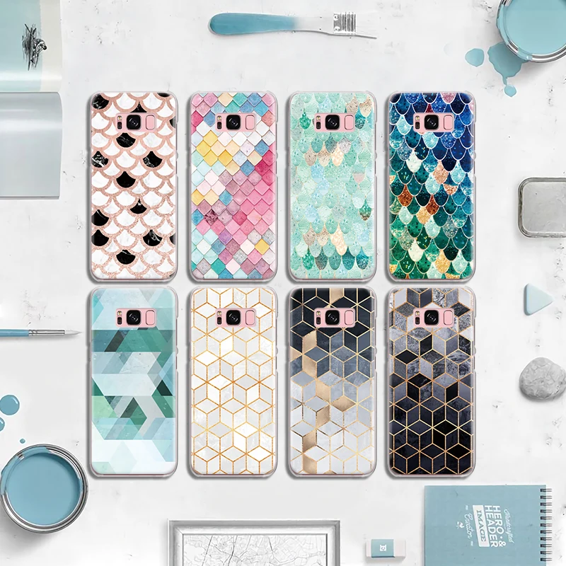 Золотой край красочные весы Кубы шаблон для samsung Galaxy A3 A5 A8 J3 J5 J7 2015 2016 2017 2018 Grand