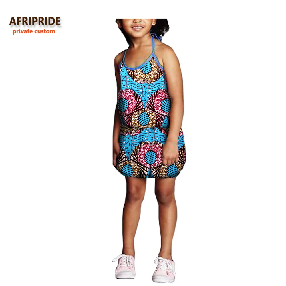 2019 summer casual dress fot girls AFRIPRIDE private custom above-knee length halter girls' 100% pure batik cotton A724502 |