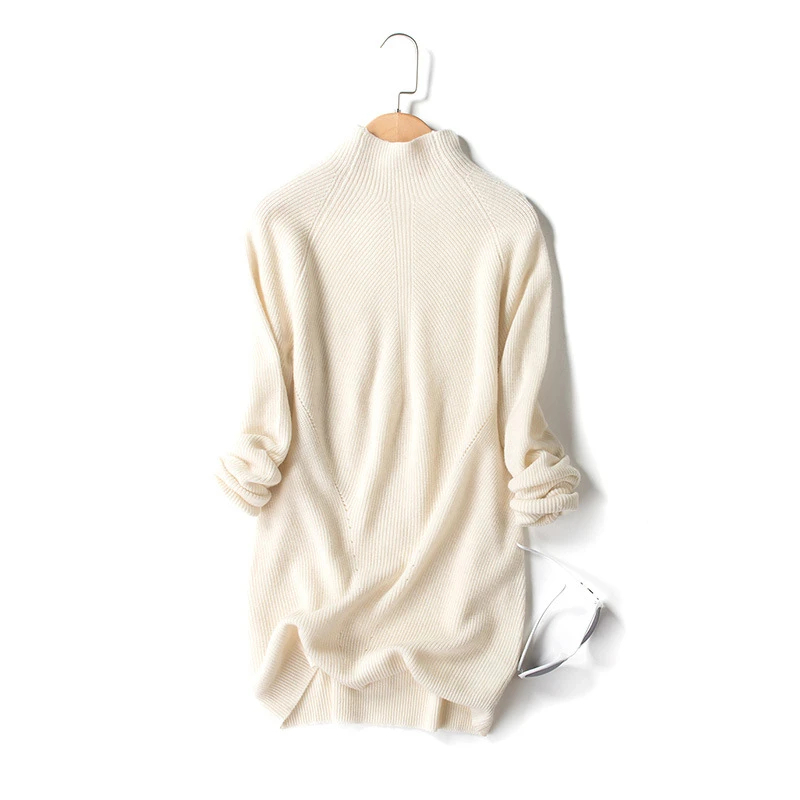 100%merino wool knit women fashion basics pullover sweater mid-long half-high collar claret 4color S/M/L wholesale retail