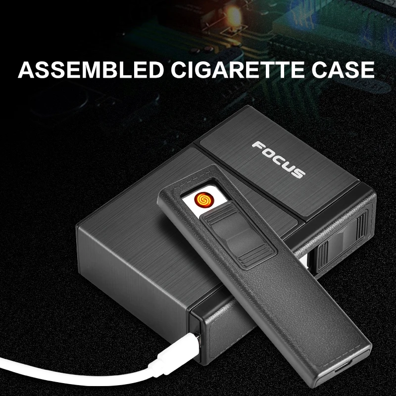 Фокус Абсолютно держатель Ciagrette коробка со съемными USB электронными зажигалками Беспламенное ветрозащитное табачное портсигар чехол зажигалки
