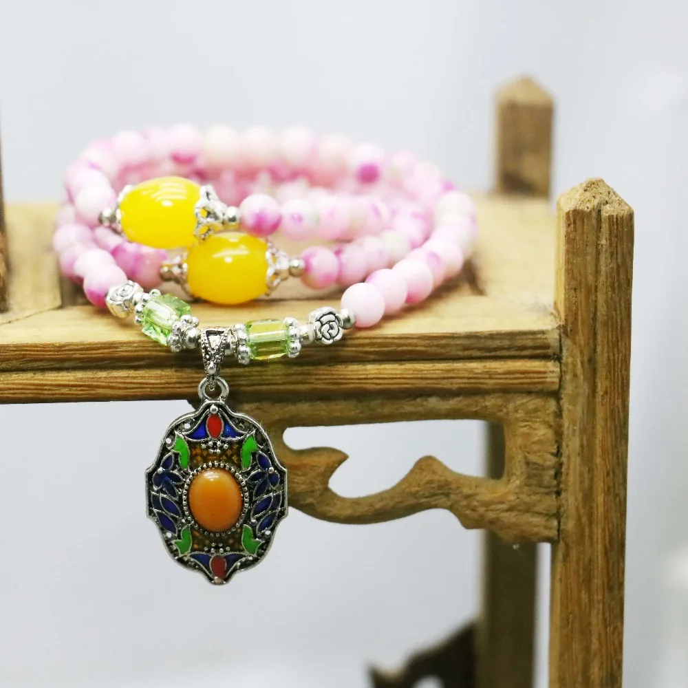 Новый Этнический стиль ярко розовая естественная искусственная ручная цепочка