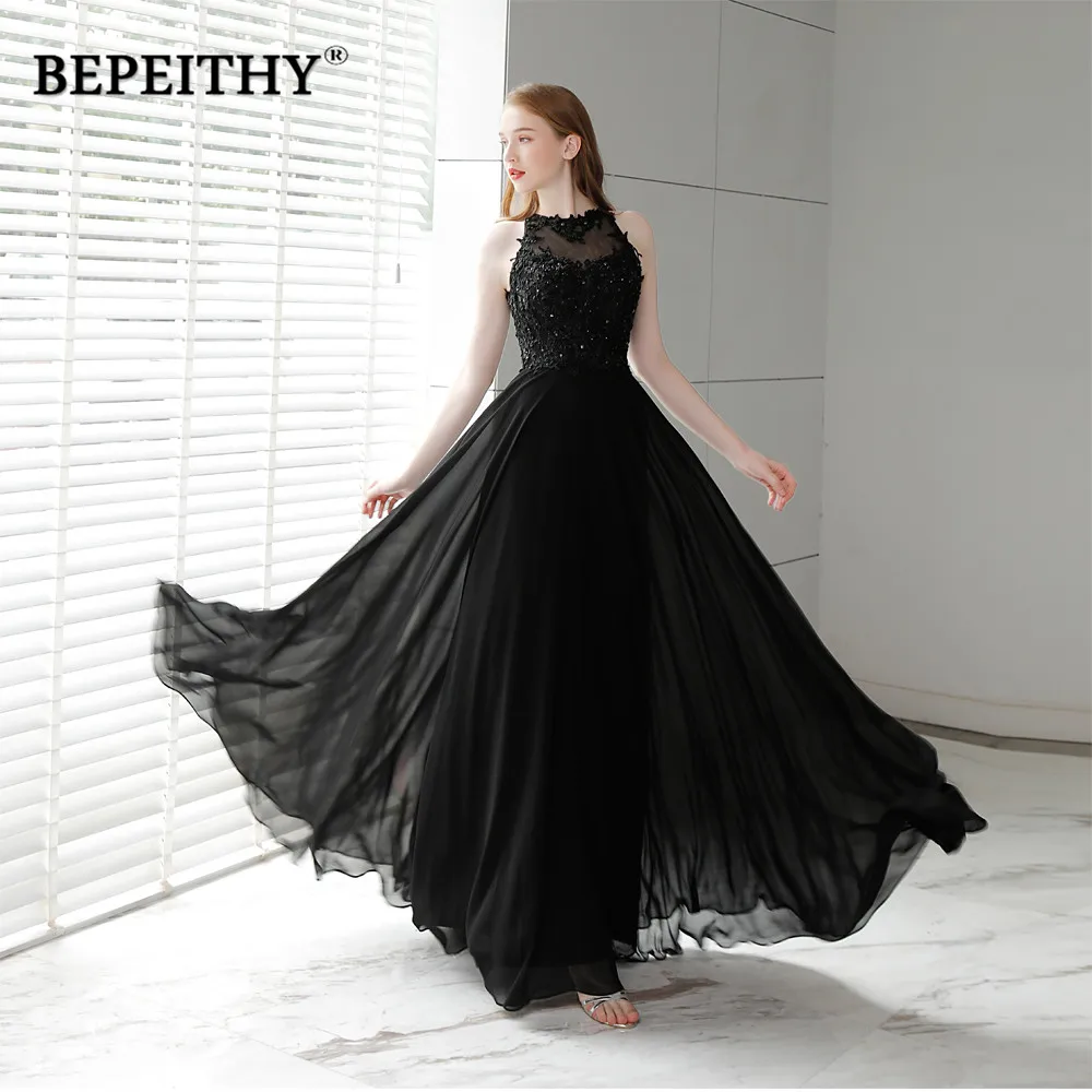 Vestido De Festa Black Chiffon Long Prom Dresses 2021 O Neck Vintage Evening Dress Party Elegant Hot Sale Longo | Свадьбы и