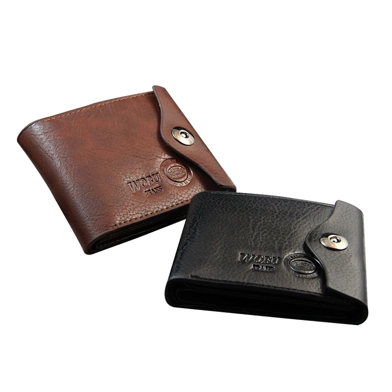 Мужской винтажный короткий кошелек для монет из искусственной кожи однотонный