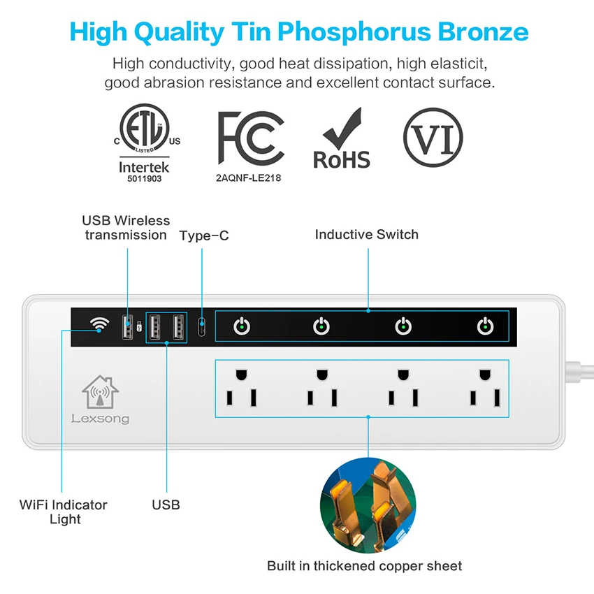 WiFi smart power Strip/сетевой фильтр US/Japanese, голосовое управление Alexa, дистанционное хранение, домашний таймер, с 4 гнездами 3 USB+ type-c