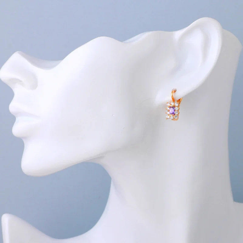 Серьги-клипсы с фиолетовым кристаллом золотого цвета для женщин модные