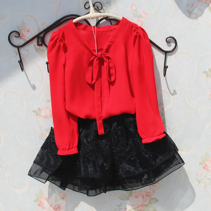 Girls Blouses Children Clothing Girl Clothes 2019 Autumn Big Kids Long Sleeve Chiffon Shirt School Blouse Age 2-16T | Мать и ребенок