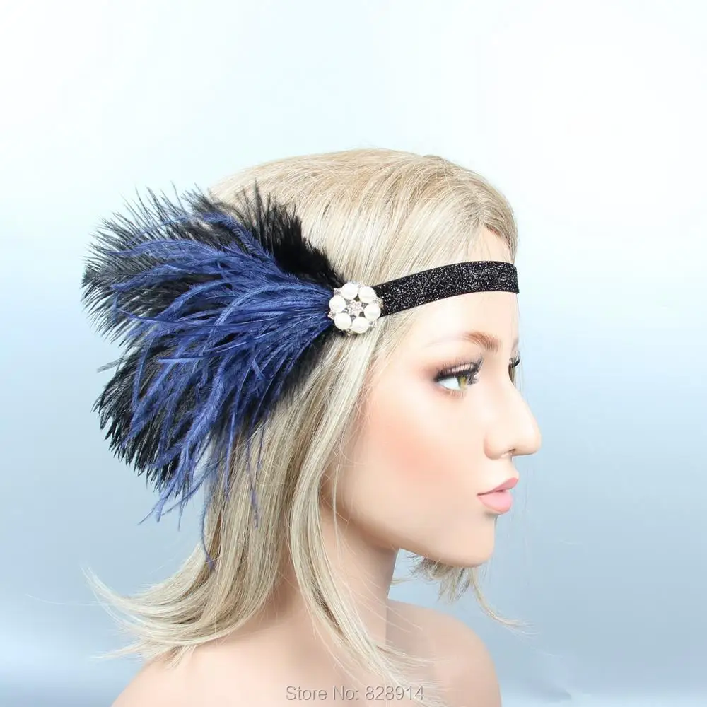 Новое поступление 1920's Gatsby украшение для волос флэппер кристалл заколка для невесты слоновая кость повязка на голову с перьями свадебная корона HS10274
