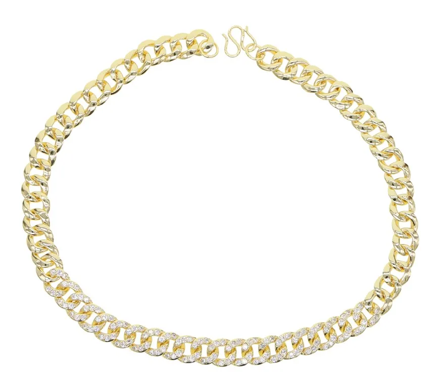 Золотой цвет 38 см позолоченные микро pave cz хип-хоп bling кубинские звенья цепи ожерелье для женщин iced out ювелирные изделия - Окраска металла: Золотой цвет