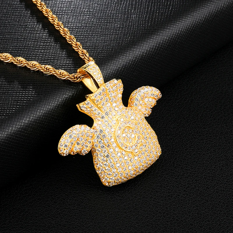 Полная AAA Iced Out Bling CZ кубический циркон медный доллар сумка для денег Крылья ангела