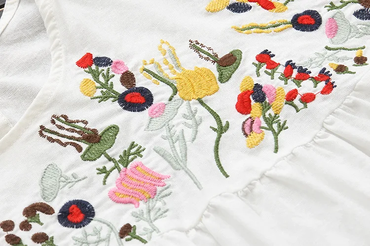KYQIAO blusas mulher элегантная женская богемная Милая Этническая блузка с круглым вырезом белого, розового и оранжевого цветов с вышивкой, хлопковая блузка, рубашка, топы