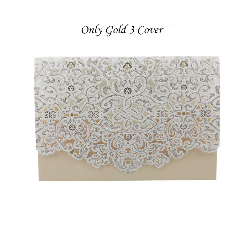 Only Gold 3 Cover 100 шт золотые, белые, синие, красные конверты с лазерной огранкой, роскошные свадебные пригласительные открытки с цветочным рисунком, кружевные конверты с принтом, украшения для свадебной вечеринки - Цвет: Only Gold 3 Cover
