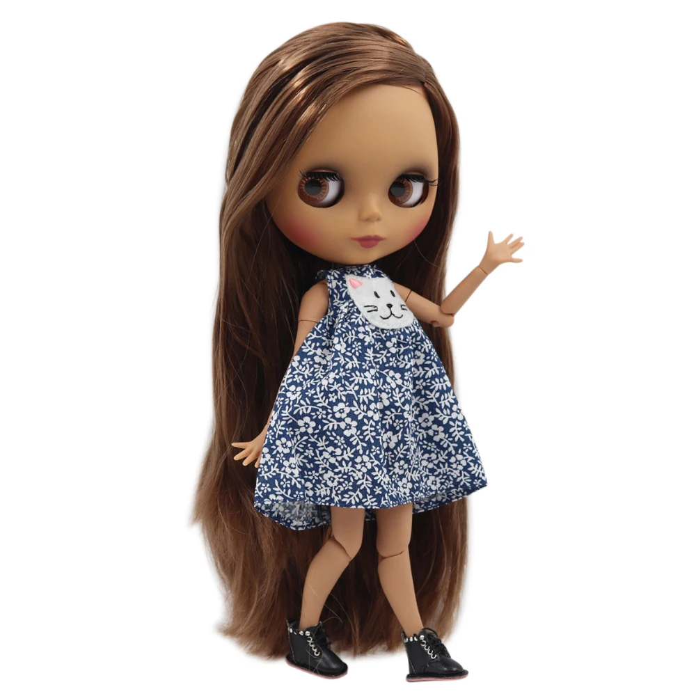 Ледяная кукла DBS Blyth Темный кожный сустав тело 1/6 BJD прямые каштановые волосы