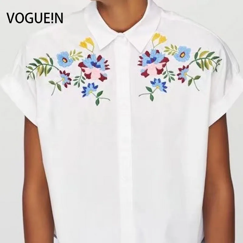 Женская рубашка с короткими рукавами VOGUEIN блузка цветочной вышивкой в виде