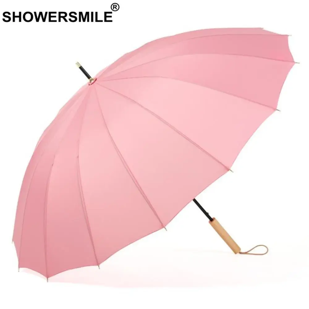 SHOWERSMILE Зонт с длинной ручкой для дождя женский розовый деревянной Guarda Chuva