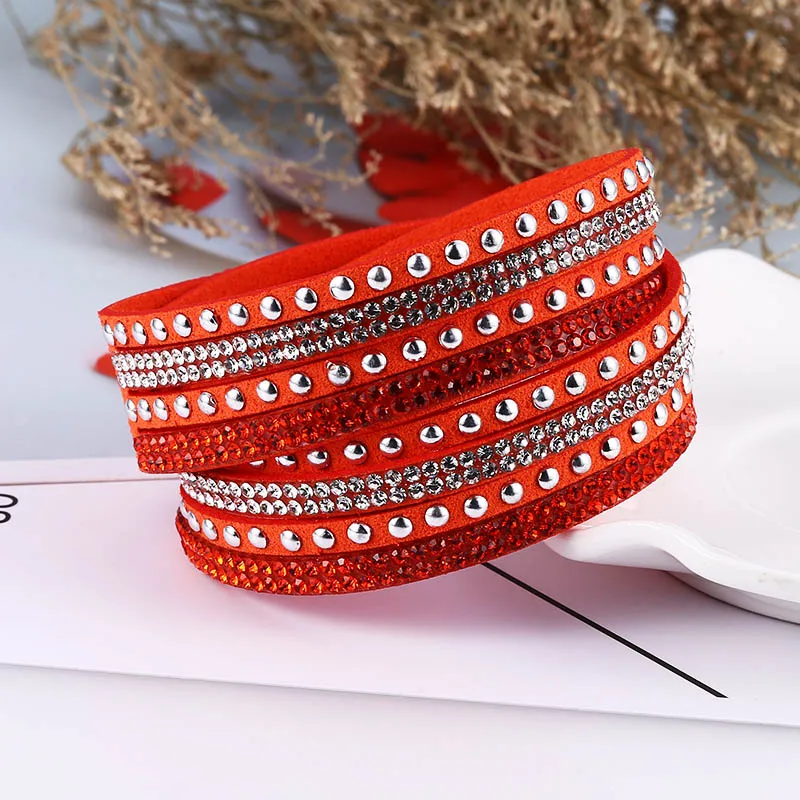 Orange Bracelet HOCOLE модные Очаровательные кожаные браслеты со стразами для женщин обёрточная бумага Многослойные Стразы браслет Женская мода ювелирные изделия свадебный подарок - Окраска металла: Orange Bracelet