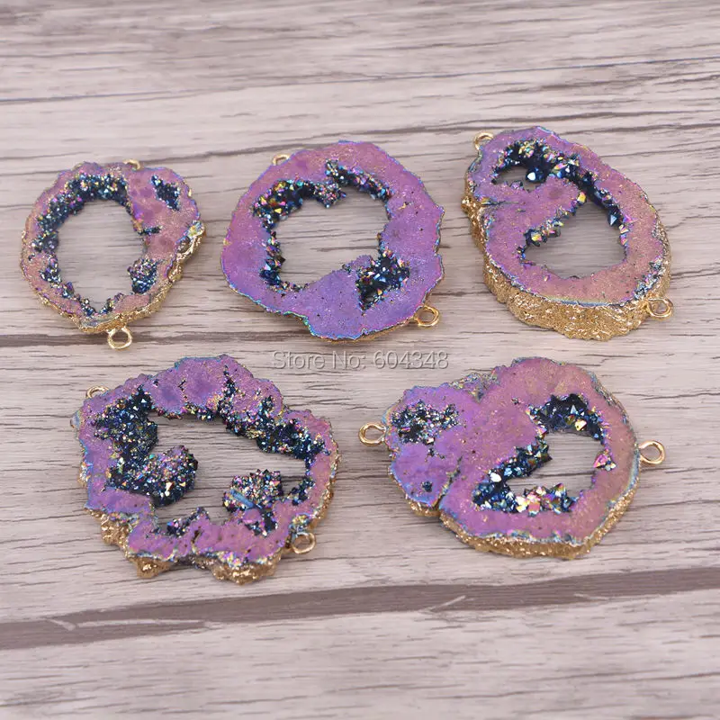 Шт. 5 шт. Золото Цвет Титан AB фиолетовый Geode кварцевые разъем кристалл друзовидный