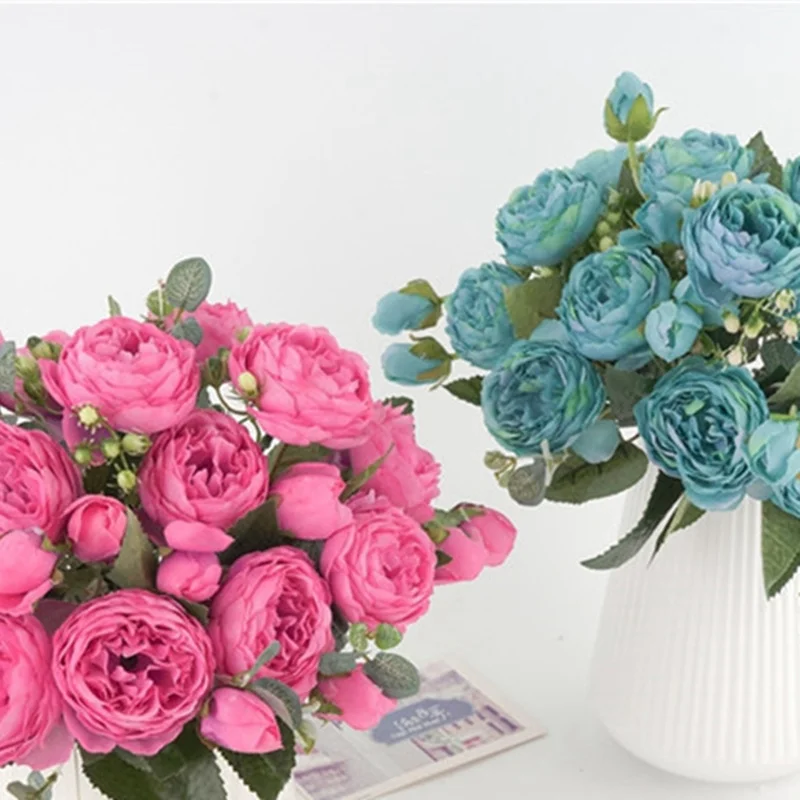 30 см Розовый Красный Искусственный Пион из шелка букет цветов 5 больших головок и