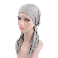 new muslim women elastic solid soft stretchy turban hat scarf pre tied cancer chemo beanies headwear hair wrap accessories