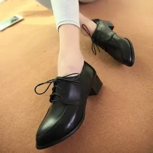2014 New Fashion&ampCausal Women's thick soles Flat British style retro Pointed Toe PU Leather shoes size 35-39 free shipping | Обувь