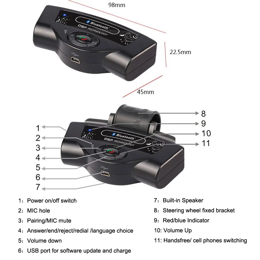 Новинка 2016 г. Беспроводная Автомобильная Bluetooth гарнитура на руль динамик со