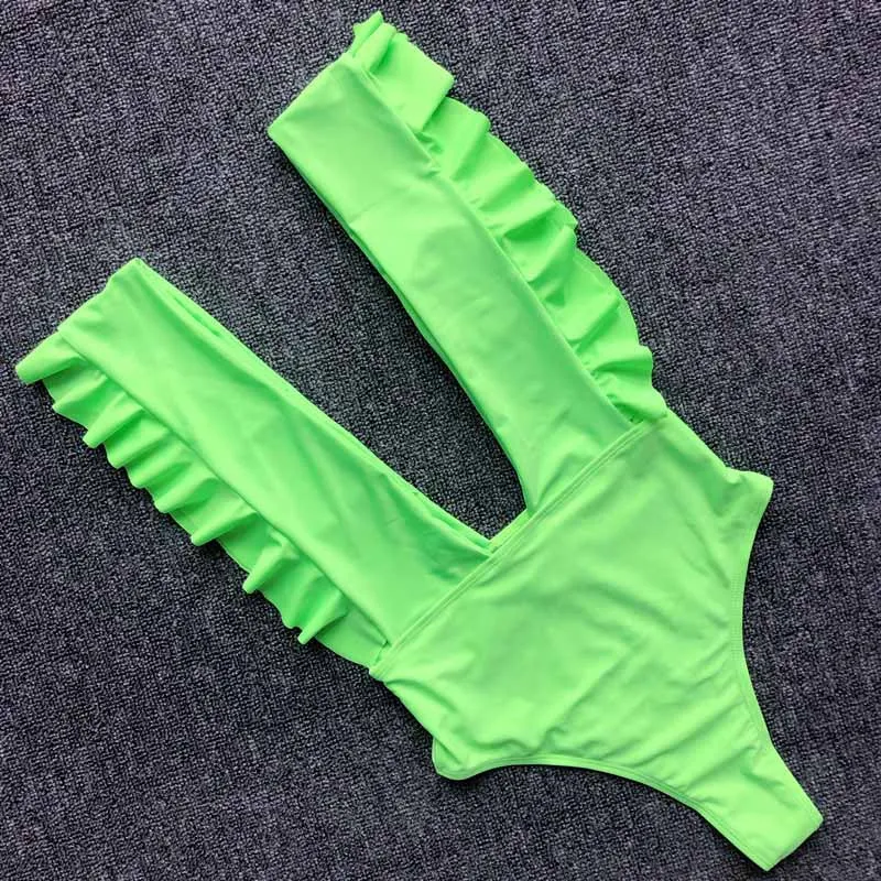 Сексуальный цельный купальник с оборками новинка 2019 глубокий v-образный вырез