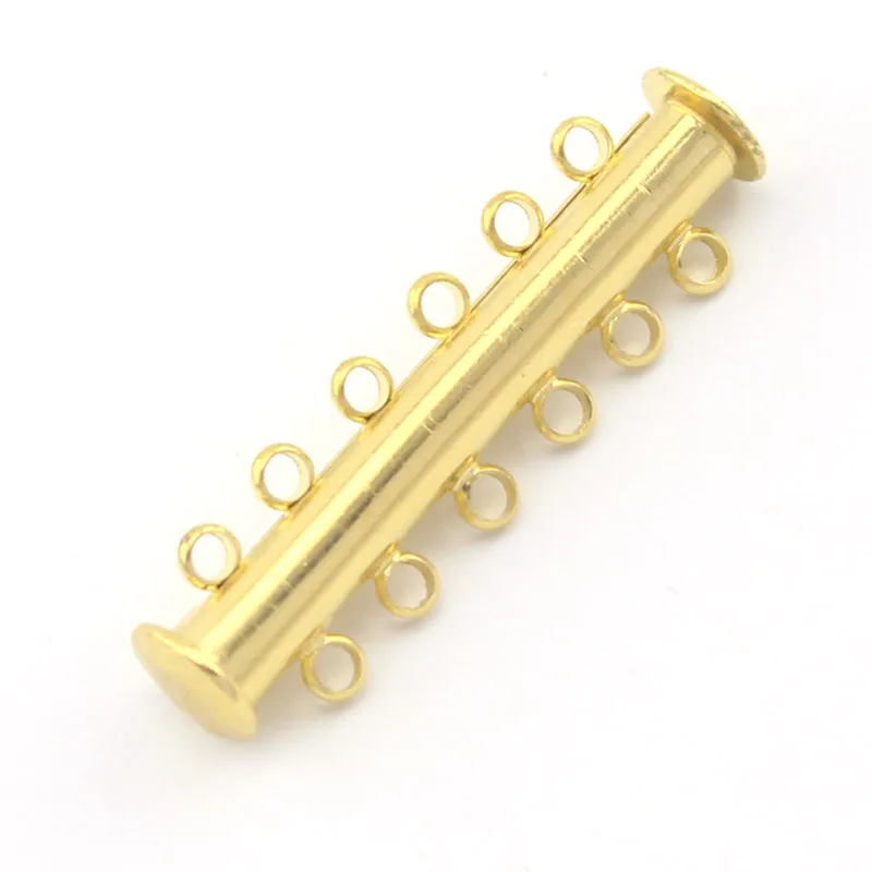 Free shipping 100pcs/Lot 2 3 4 5 6 7 8 9 10 11 12 Strand Hole Wholesale Jewelry Findings Gold Plated Slide Lock Tube Clasps|lock knob|clasp