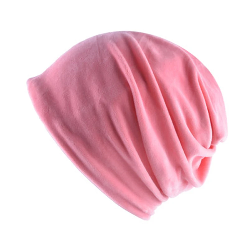 Женская и мужская шапка, многофункциональная, летняя, тонкая, skullies beanies, мягкая, бархатная, тюрбан, шапки, красная, для девушек, головной убор, теплый шарф, Кепка для катания на коньках - Цвет: Розовый