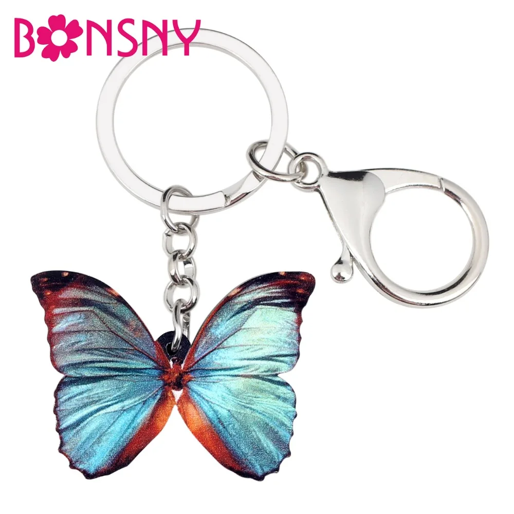 Bonsny Акриловые Модные Серые Синие Бабочки брелки кольцо насекомое животные