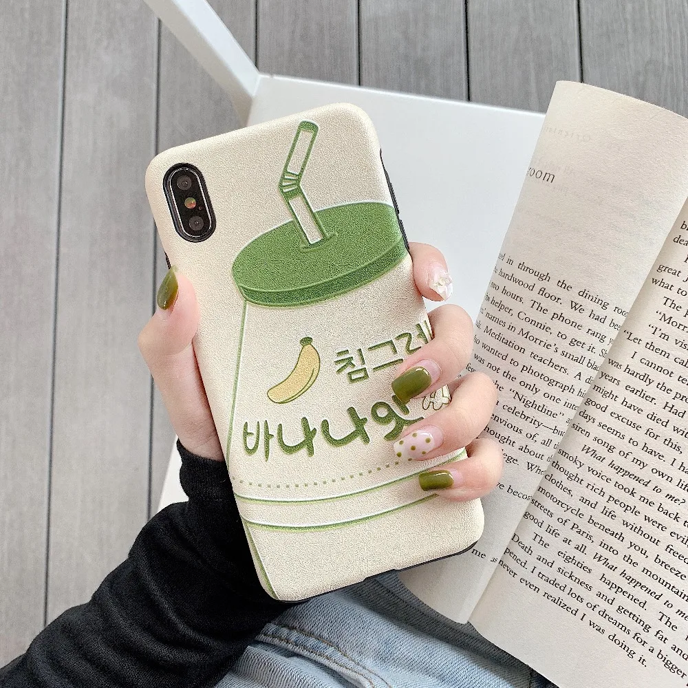 ORYKSZ Cute Banana Milk Soft Phone Case For iPhone X XS XR 6 6S 7 8 Plus MAX Cases Fashion Matte Silicon TPU Cover |